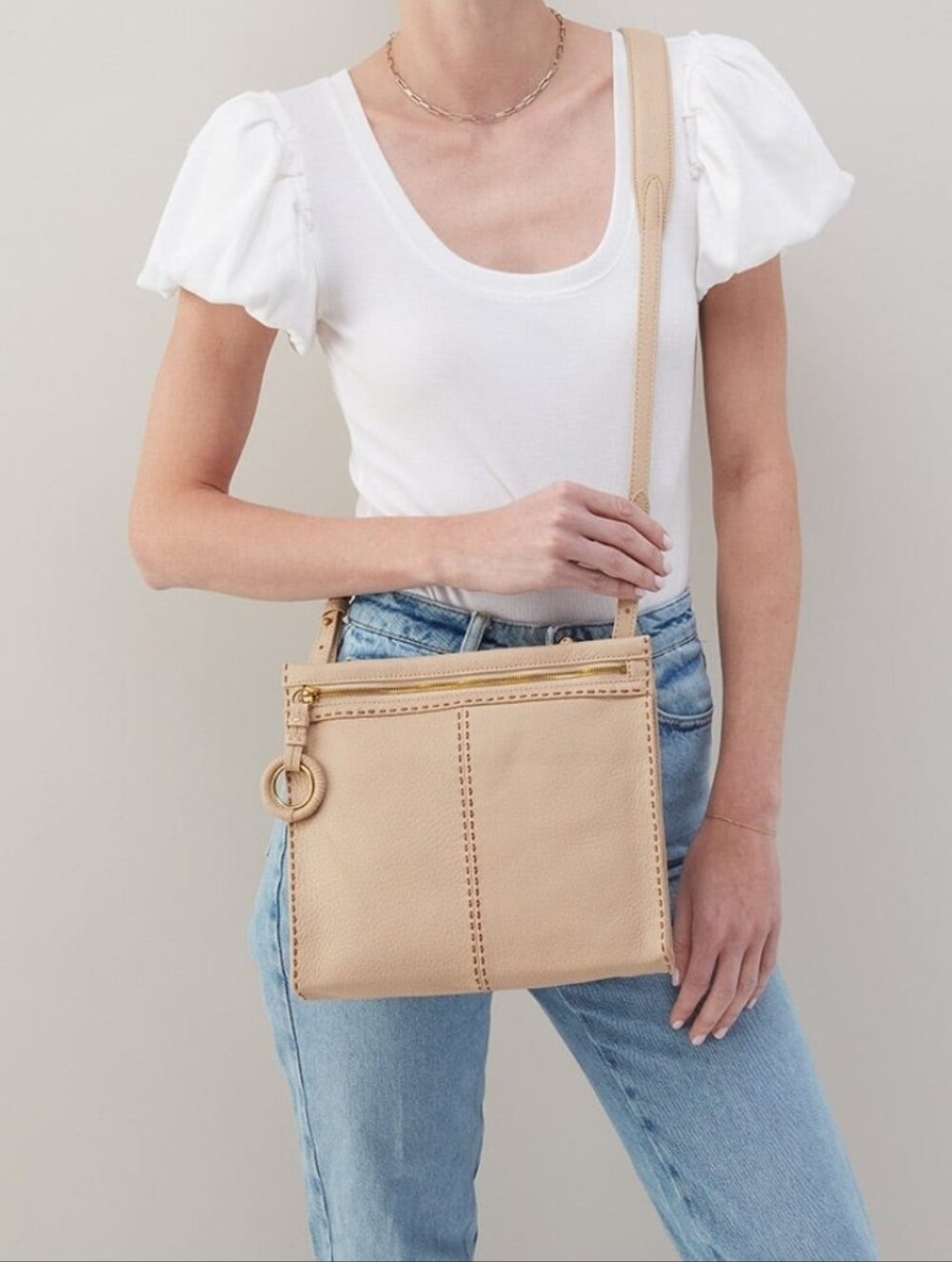 Hobo Austin Medium Crossbody Leather Beige Women's Handbag Shoulder Bag